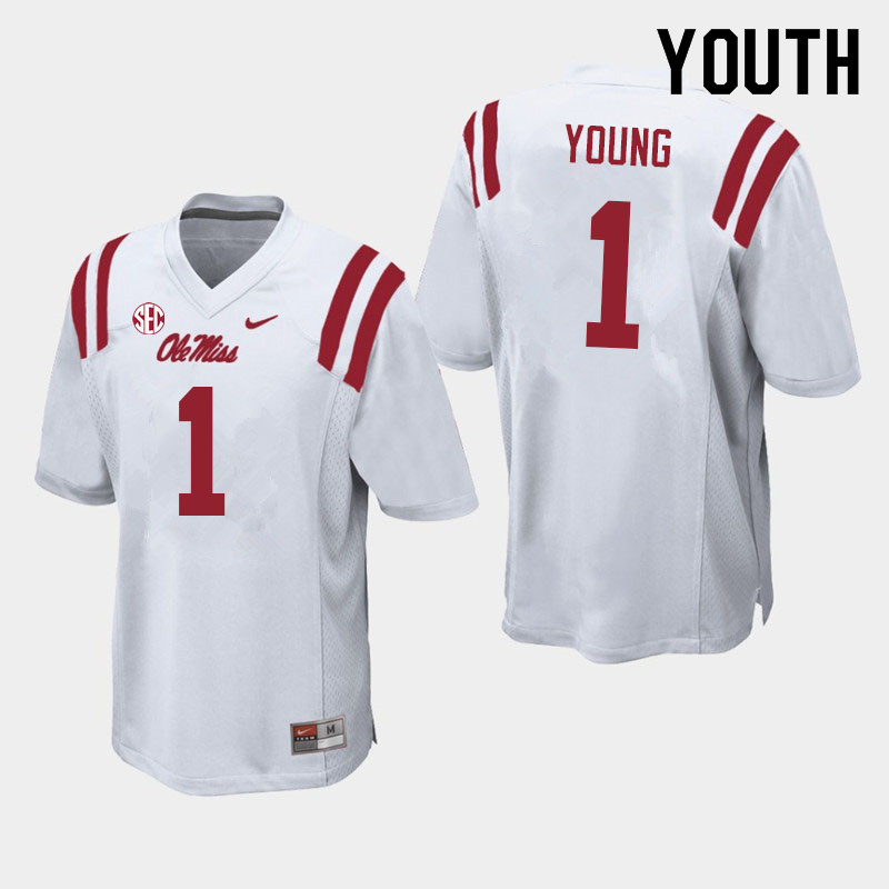Isheem Young Ole Miss Rebels NCAA Youth White #1 Stitched Limited College Football Jersey WUK6458MQ